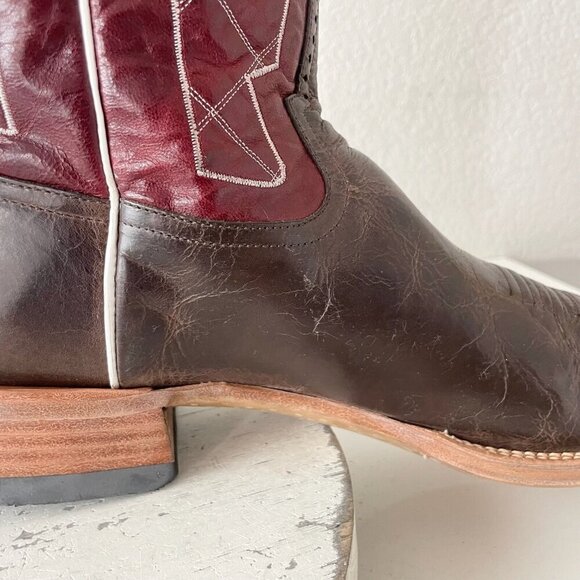 Rod Patrick Mens Cowboy Boots 14.5B Brown Mocha Bison Leather Square Toe Western - Picture 8 of 13